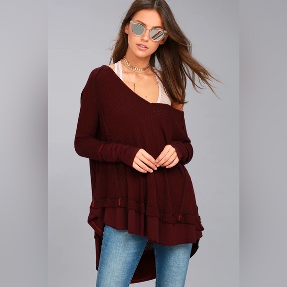 Free People Tops - Free People We the Free Laguna Burgundy Thermal Long Sleeve Top